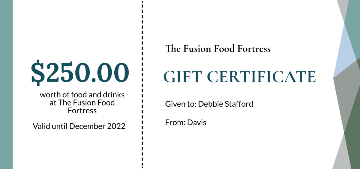Multicuisine Restaurant Gift Certificate