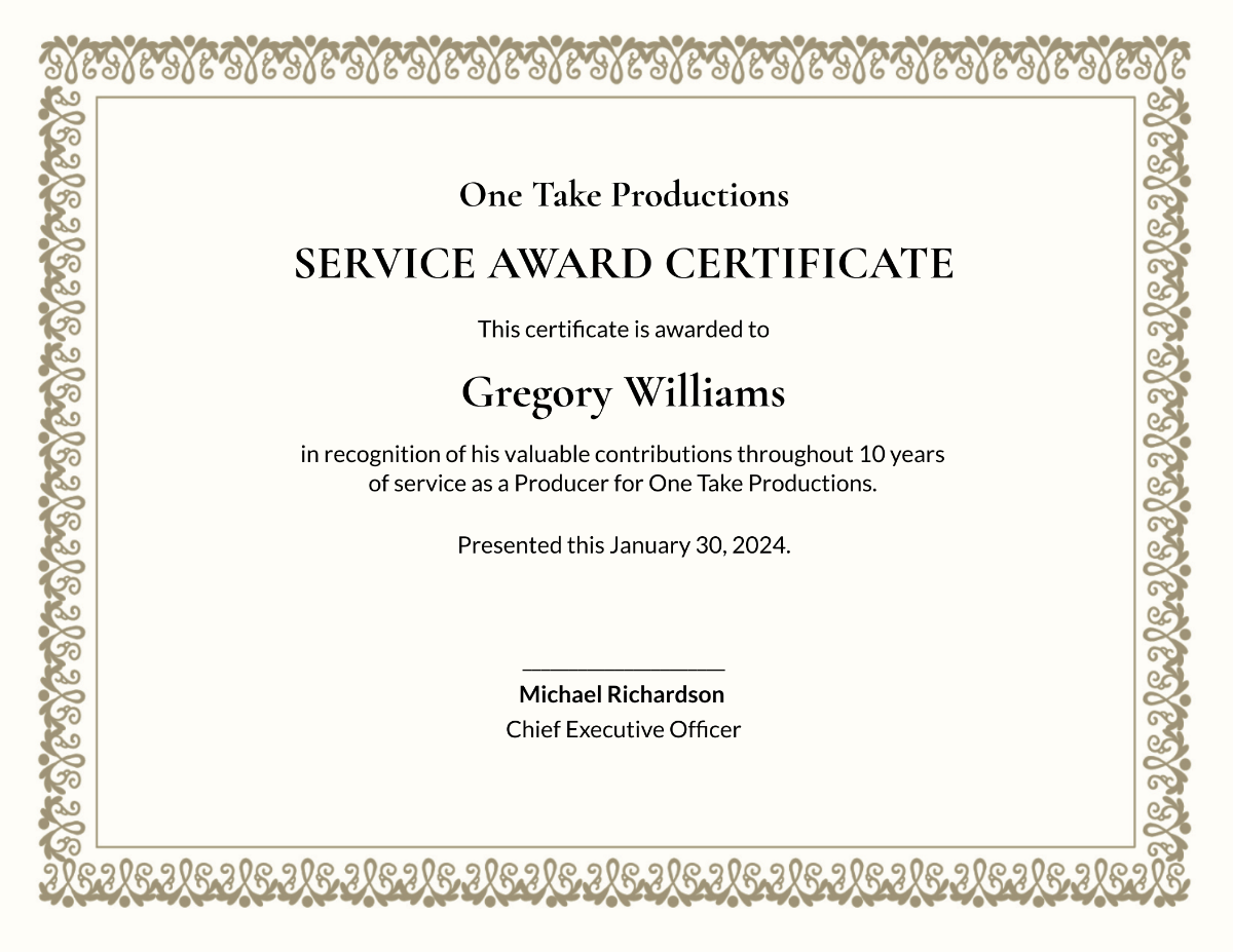 Long Service Award Certificate
