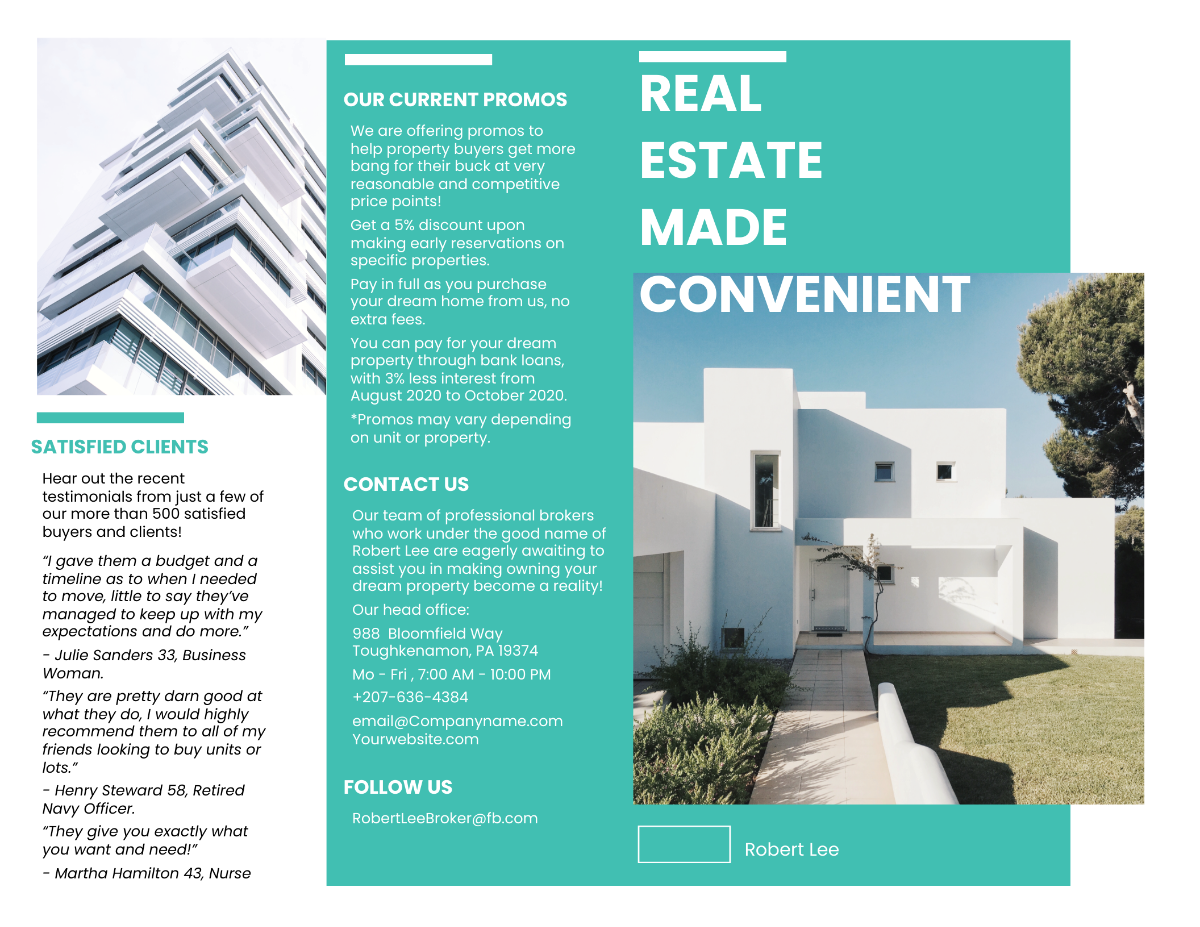 Property Broker Bi-Fold Brochure Template - Edit Online & Download