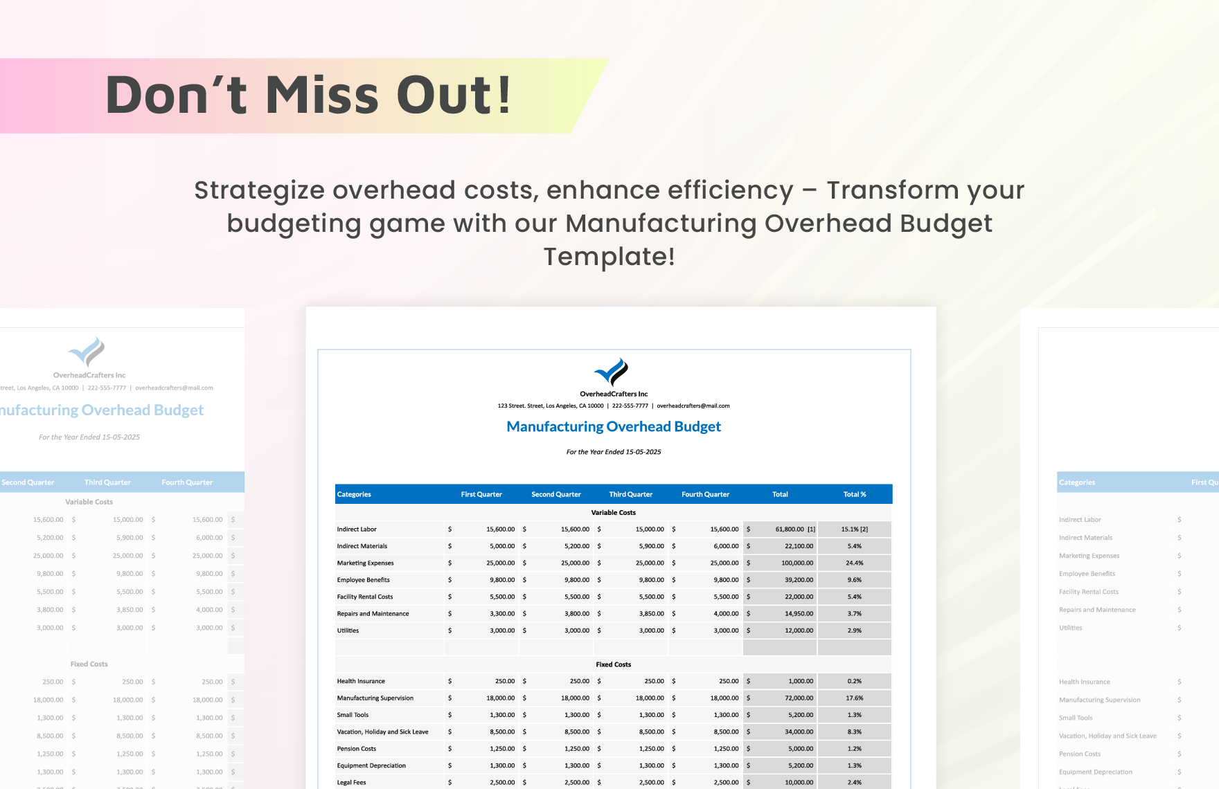 Manufacturing Overhead Budget Template
