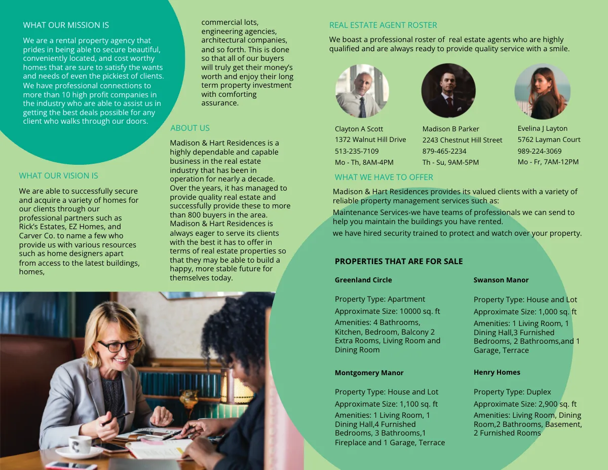 Free Rental Agent/Agency Bi-Fold Brochure Template to Edit Online