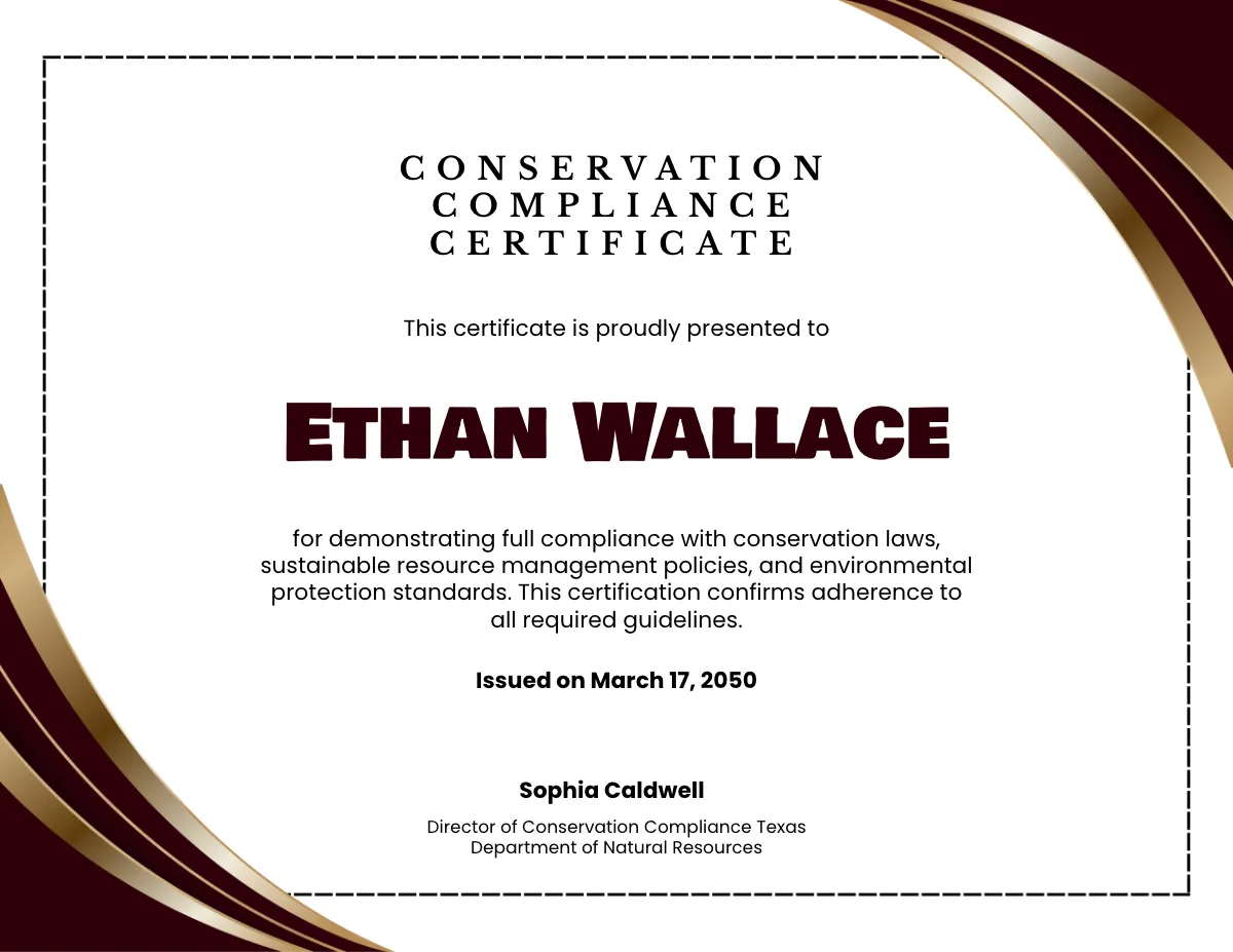 Free Conservation Compliance Certificate Template to Edit Online