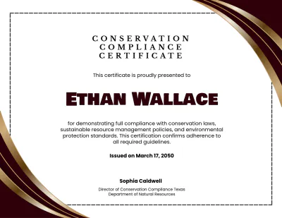 Free Conservation Compliance Certificate Template to Edit Online | Template.net to Edit Online
