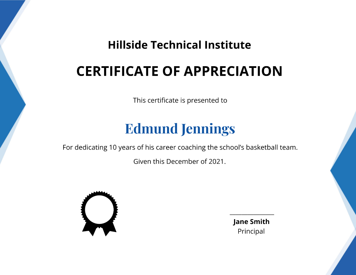 Coaching Appreciation Certificate