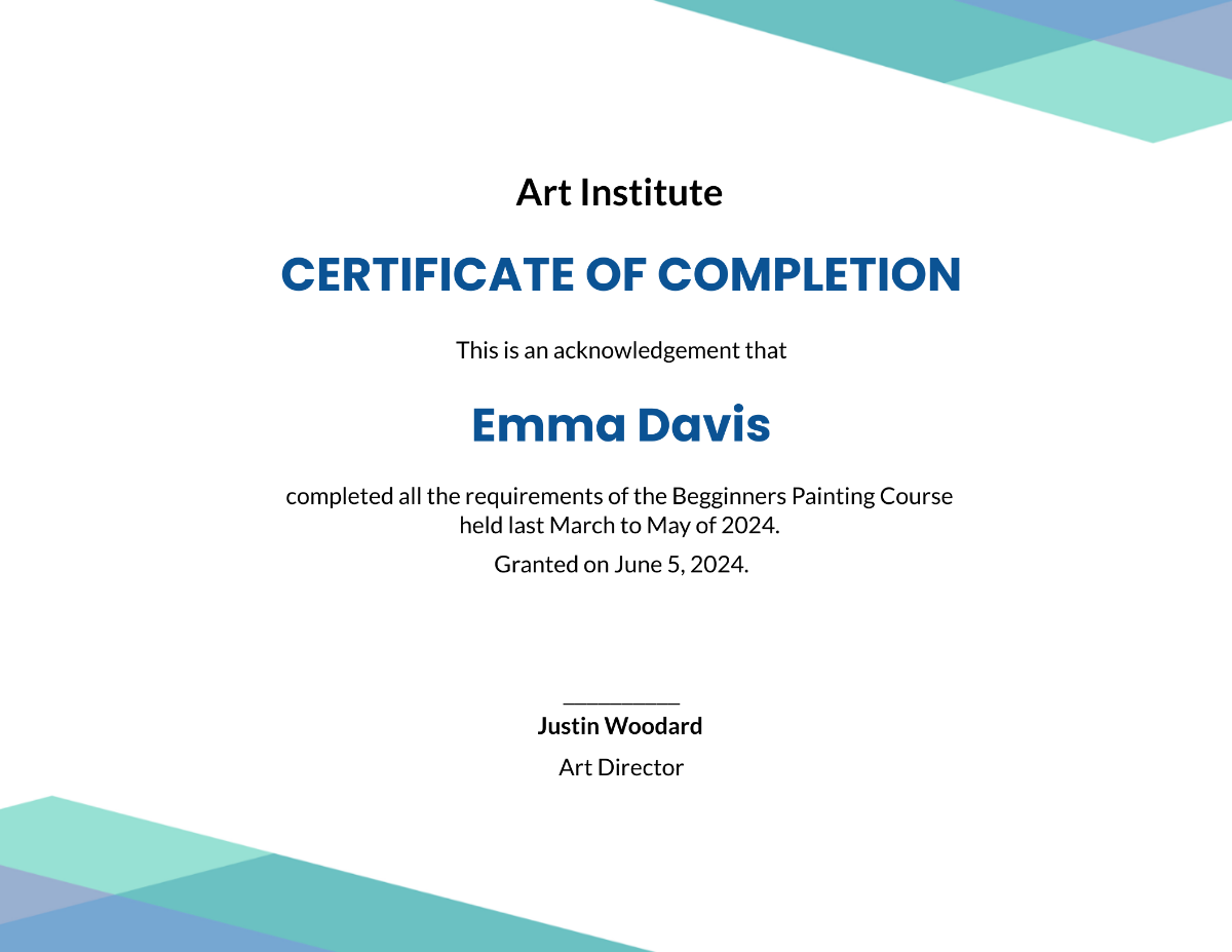 Painting Completion Certificate