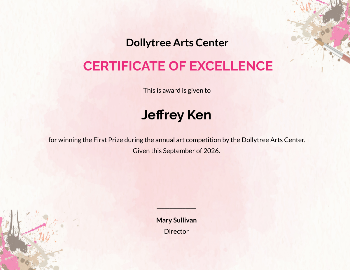 Painting Competition Excellence Certificate