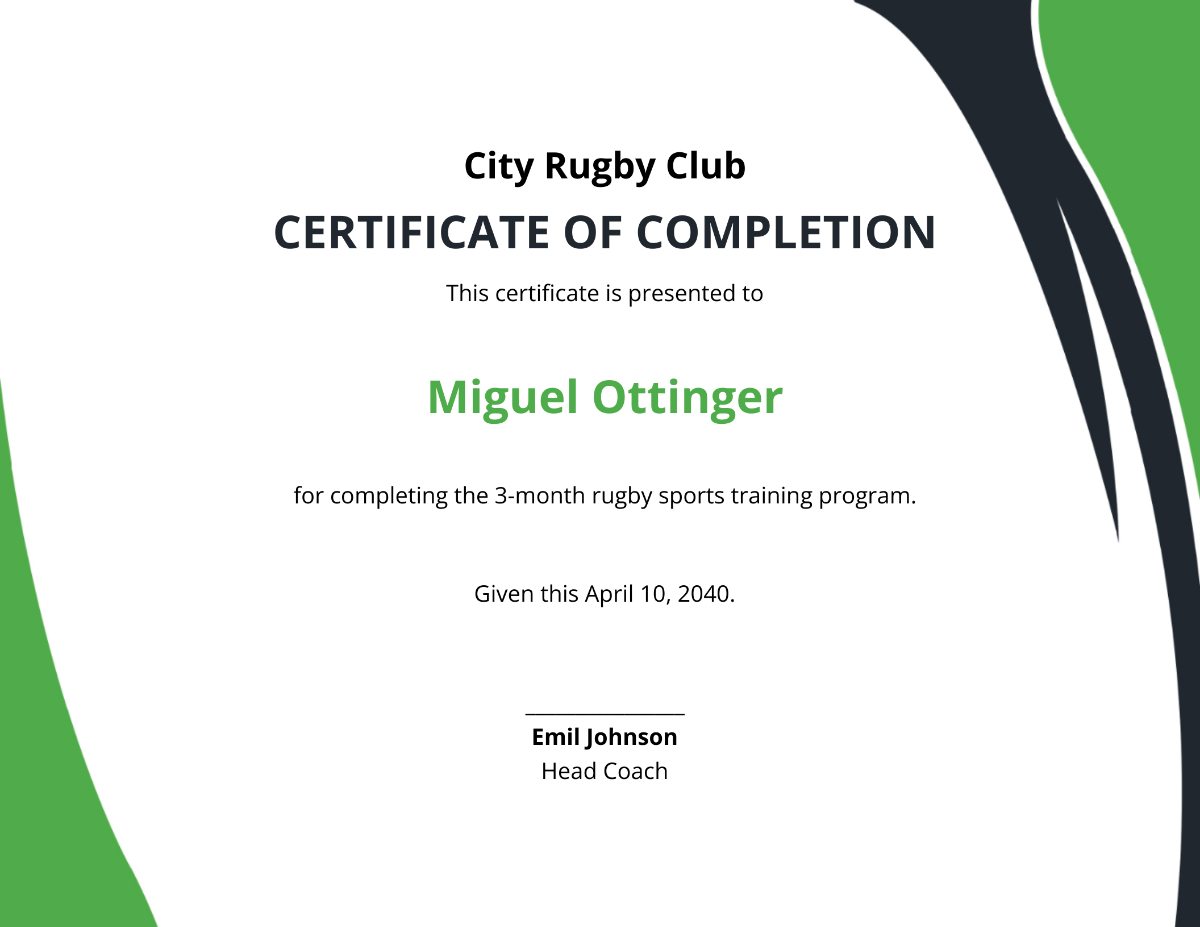 Certificate of Rugby Completion