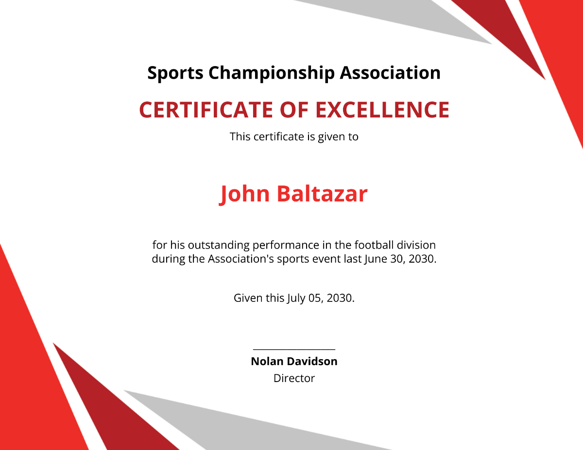 Sports Day Excellence Certificate