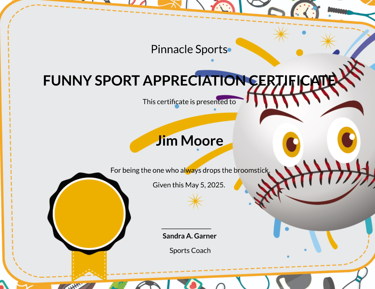 Funny Sport Appreciation Certificate