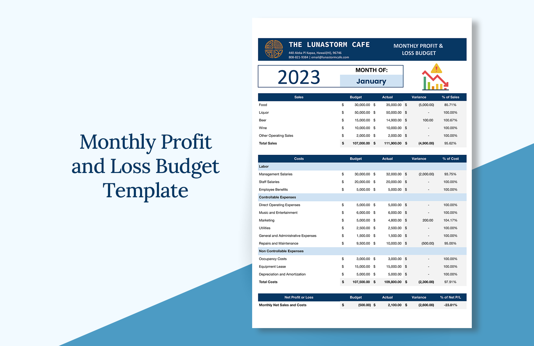 Monthly Profit and Loss Budget Template