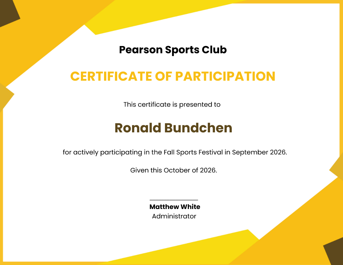 Funny Sports Participation Certificate