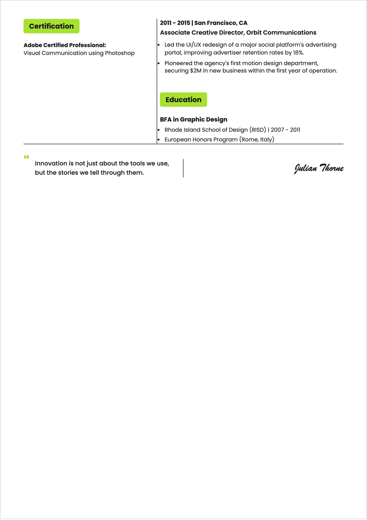 Free Digital Creative Director ATS Resume Template, AI Resume Builder