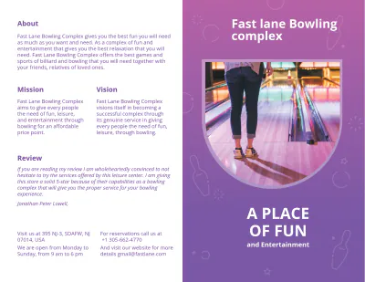 Free Bowling Bi-Fold Brochure Template to Edit Online