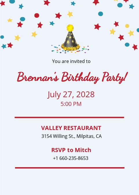 Kid's Birthday invitation Template - Illustrator, Word, Apple Pages ...