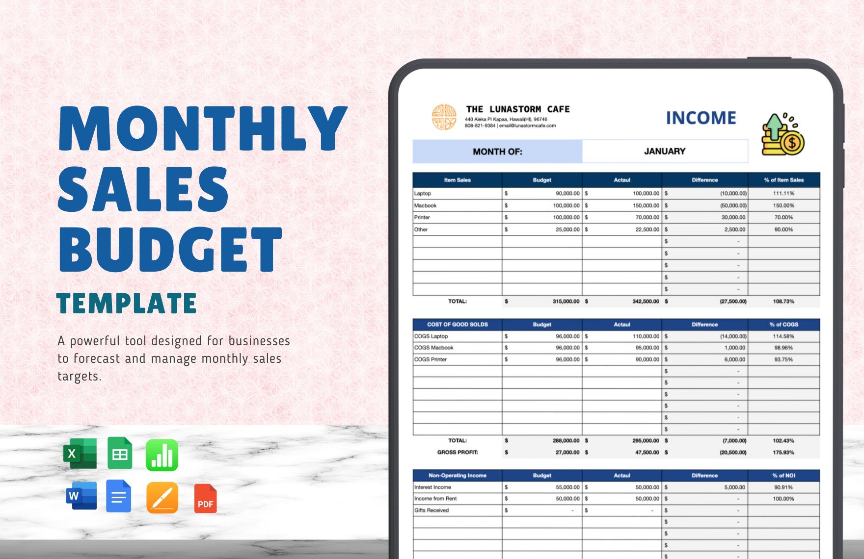 Monthly Sales Budget Template in Word, Google Docs, Excel, PDF, Google Sheets, Apple Pages, Apple Numbers