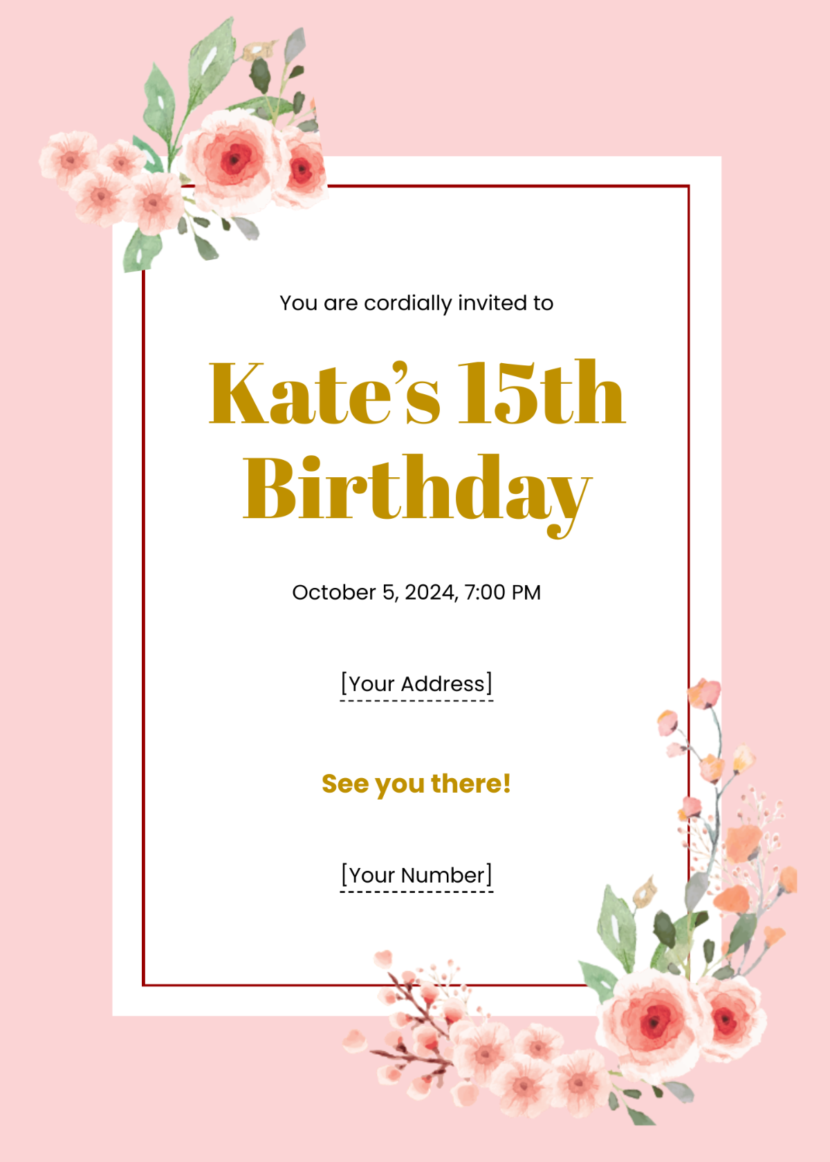 Pink and Gold Birthday Invitation