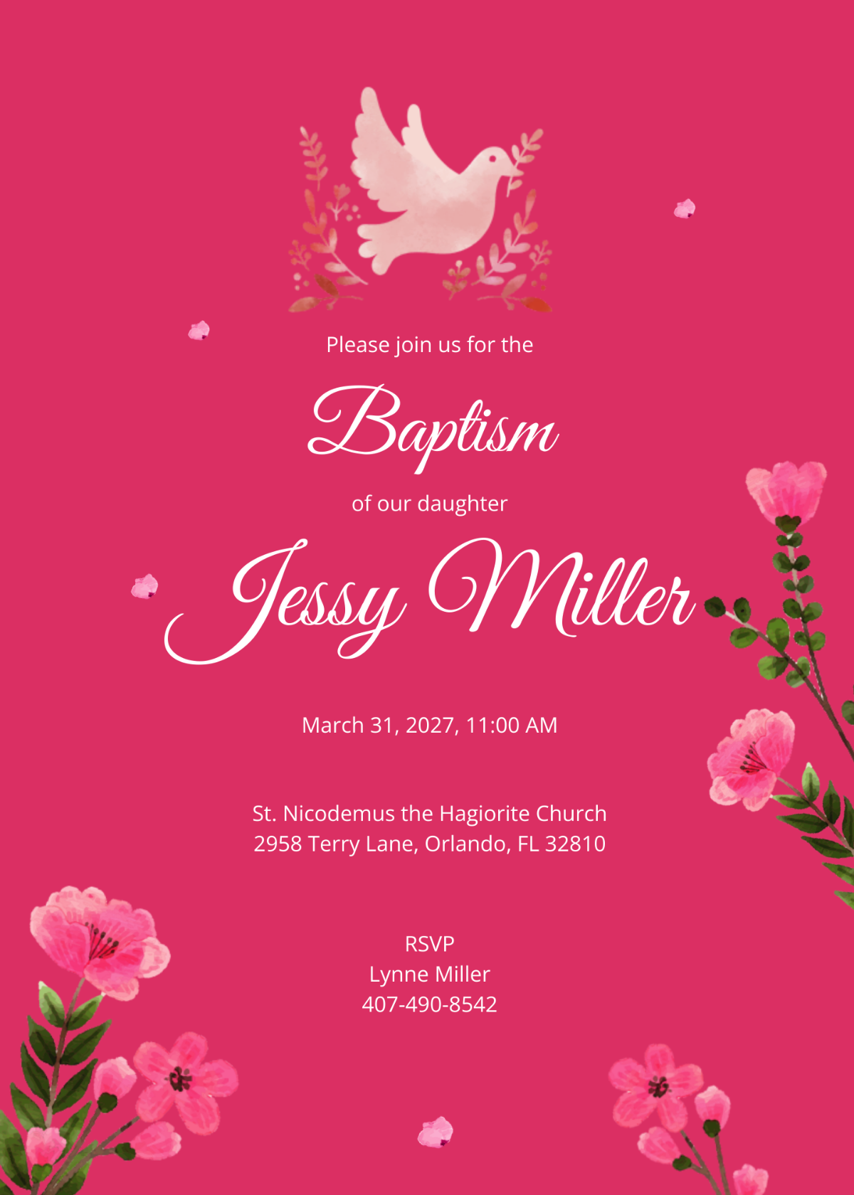 Pink Baptism Invitation Template