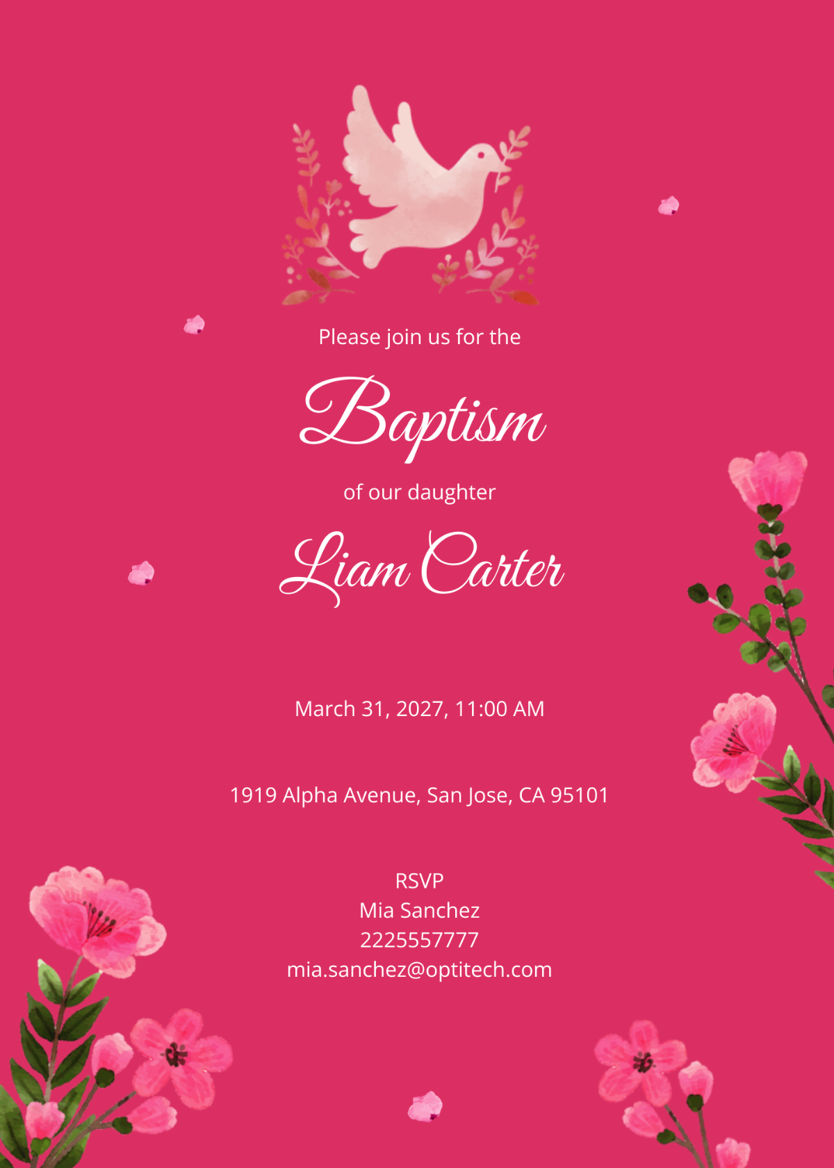 Pink Baptism Invitation
