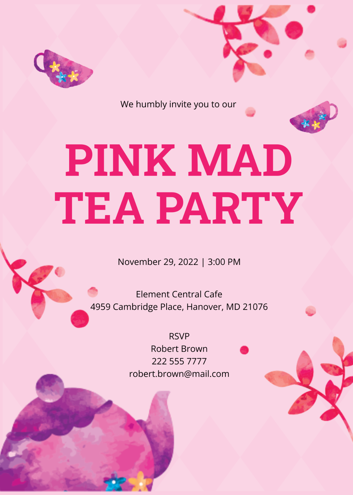 Pink Mad Tea Party Invitation Template - Edit Online & Download