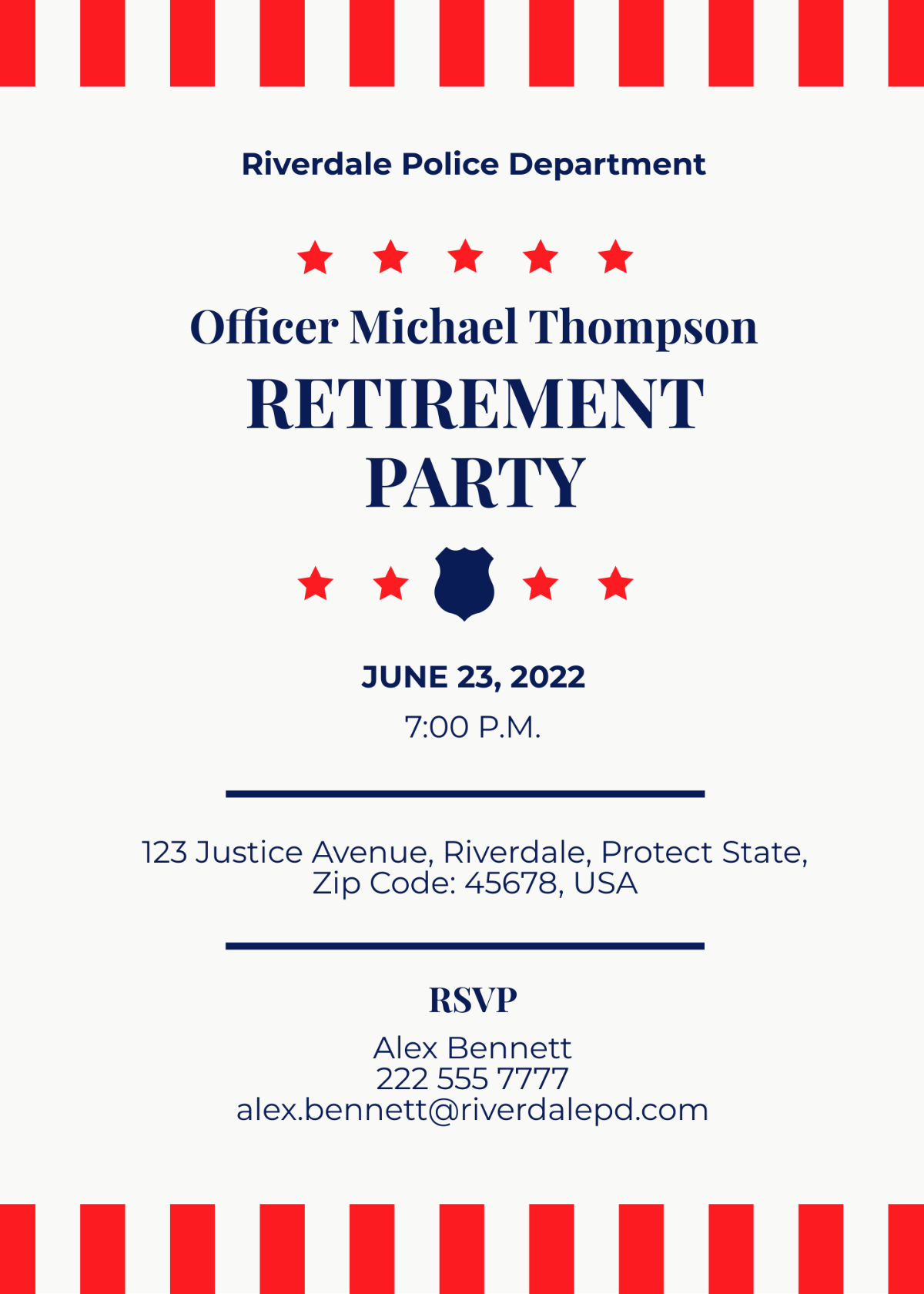 Free Police Retirement Party Invitation Template to Edit Online