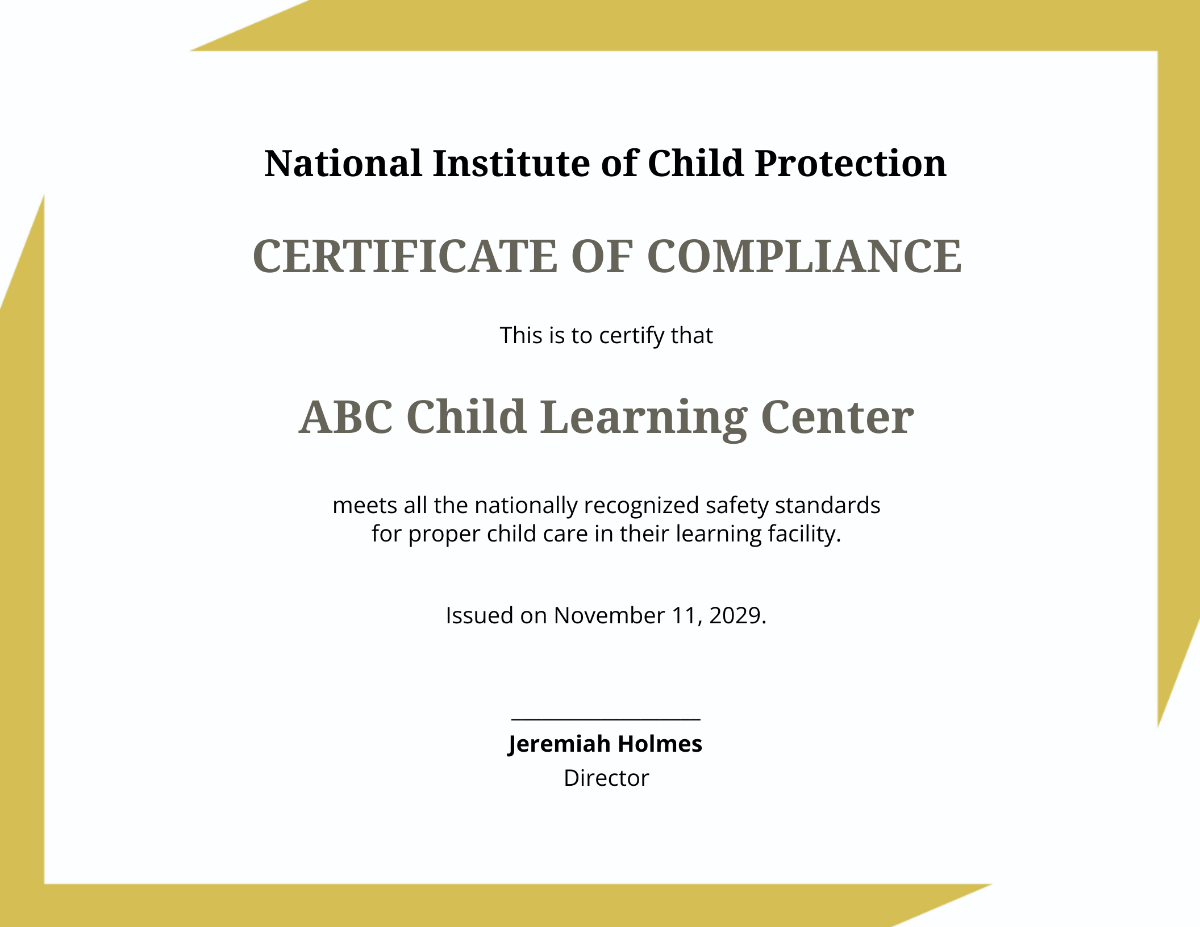 Child Care Safety Certificate
