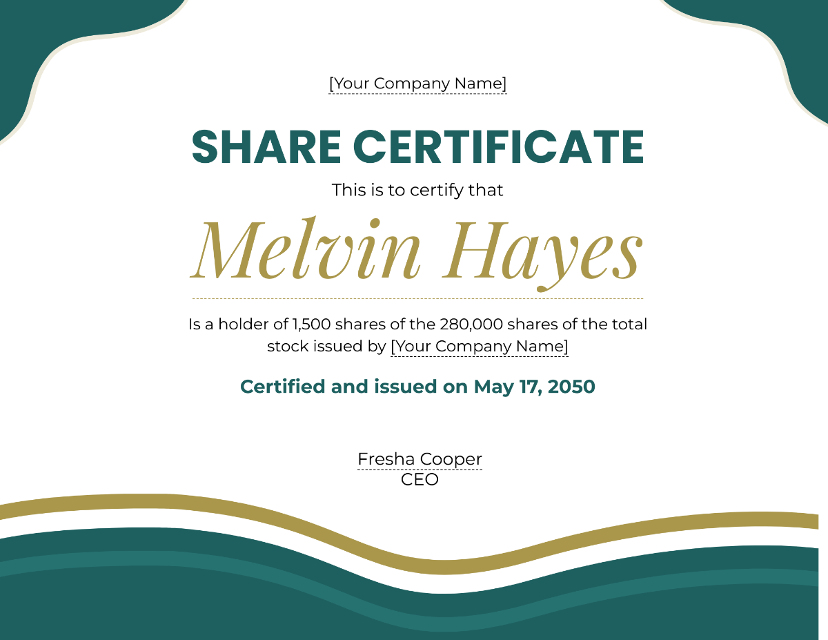 Printable Share Certificate Template