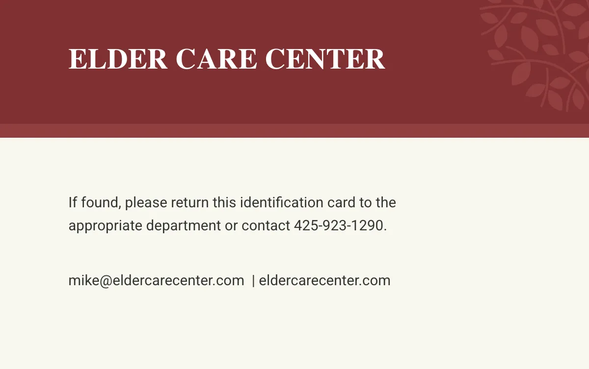 Free Elder Care ID Card Template to Edit Online