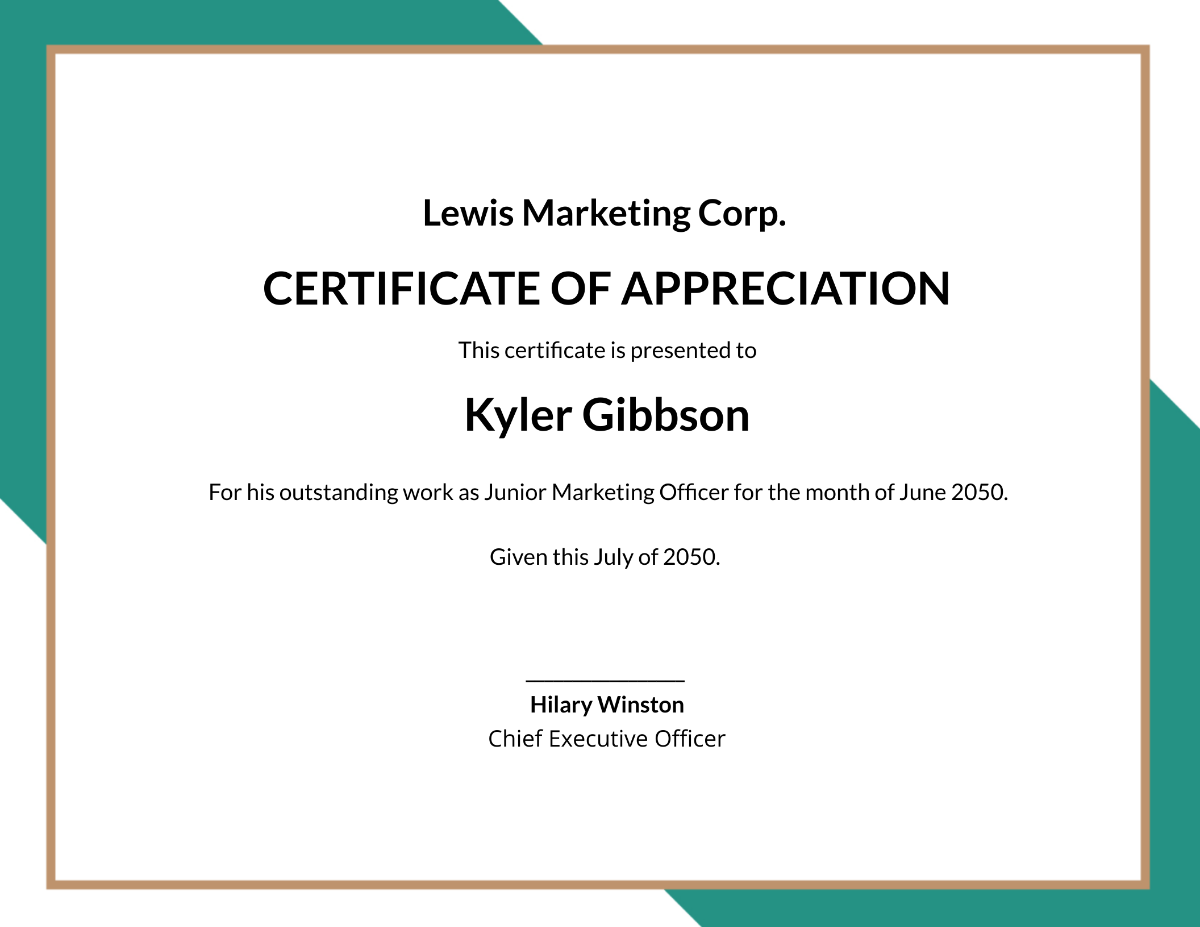 Appreciation Certificate to Employee
