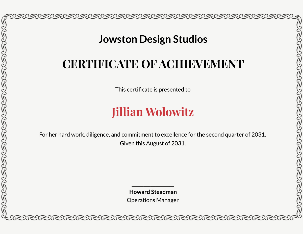 Professional Certificate of Achievement