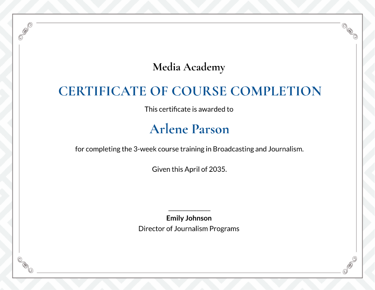 Professional Course Completion Certificate