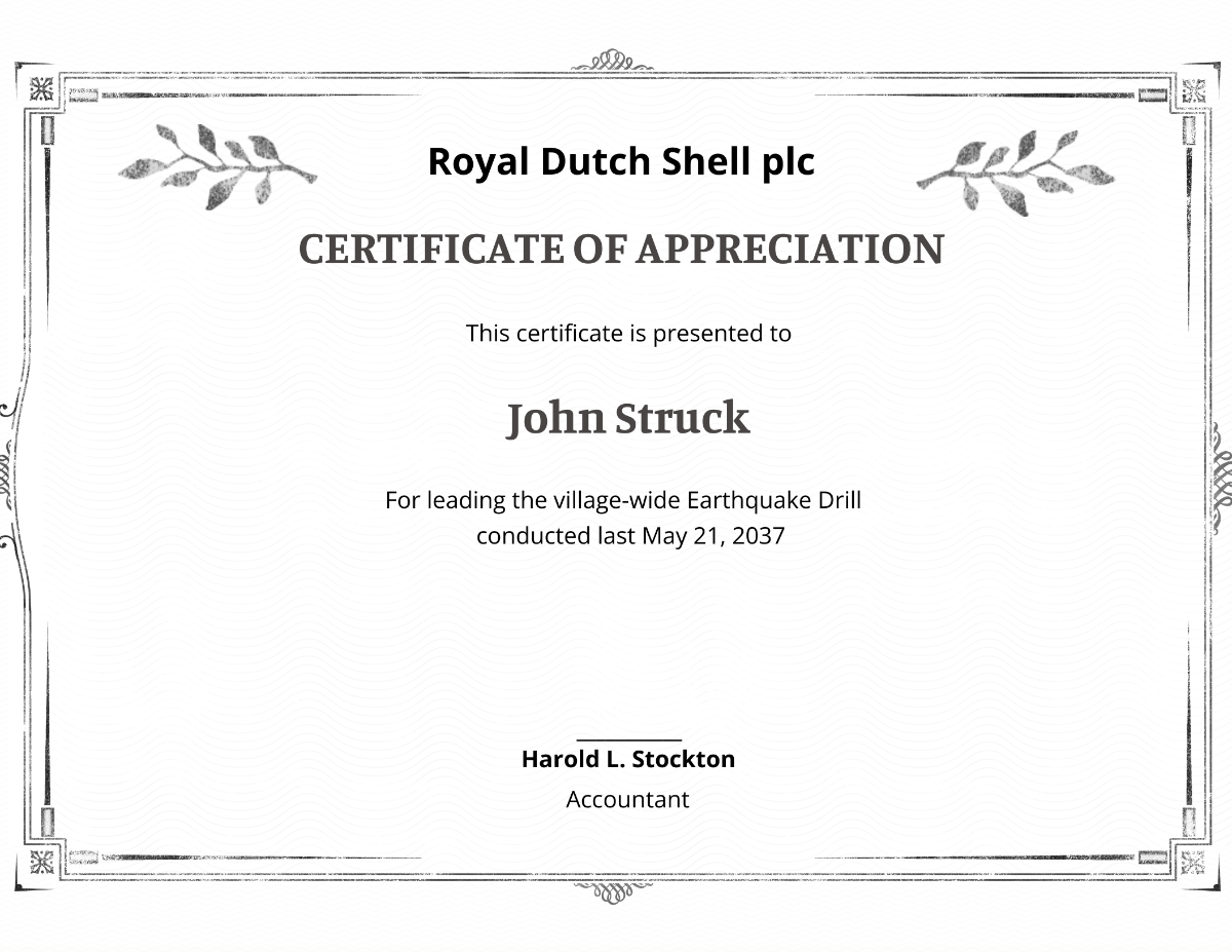 Professional Certification of Appreciation