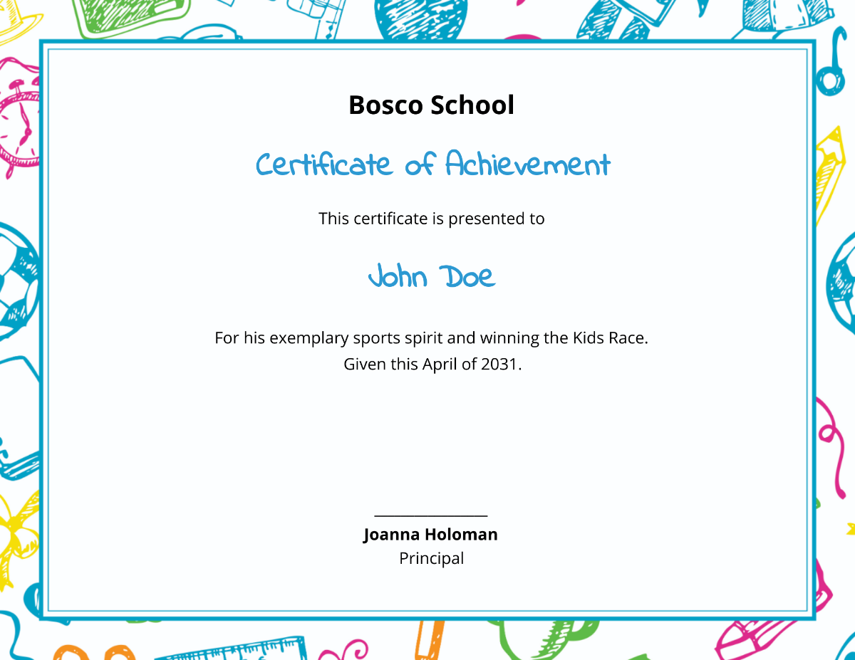 Kids Race Achievement Certificate