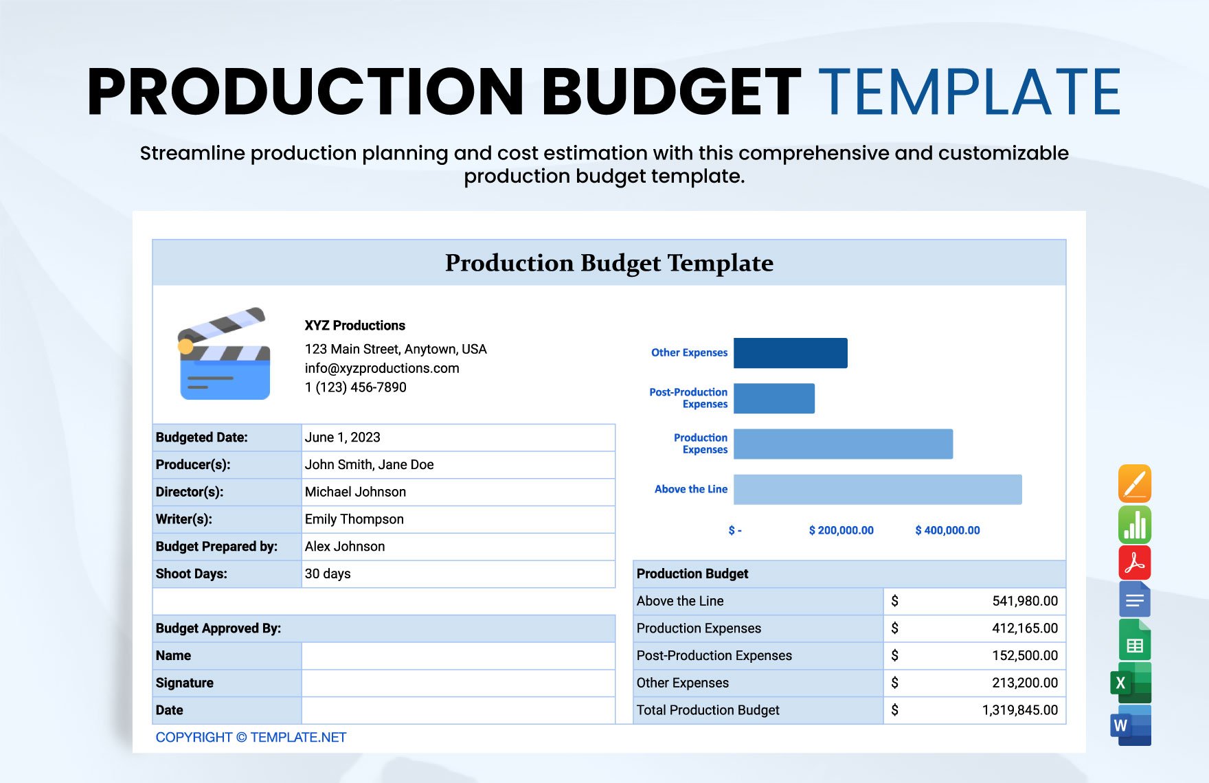 Production Budget Template in Word, Google Docs, Excel, PDF, Google Sheets, Apple Pages, Apple Numbers