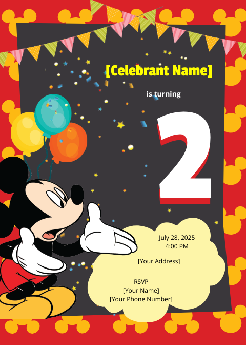 Great Mickey Mouse Birthday Invitation