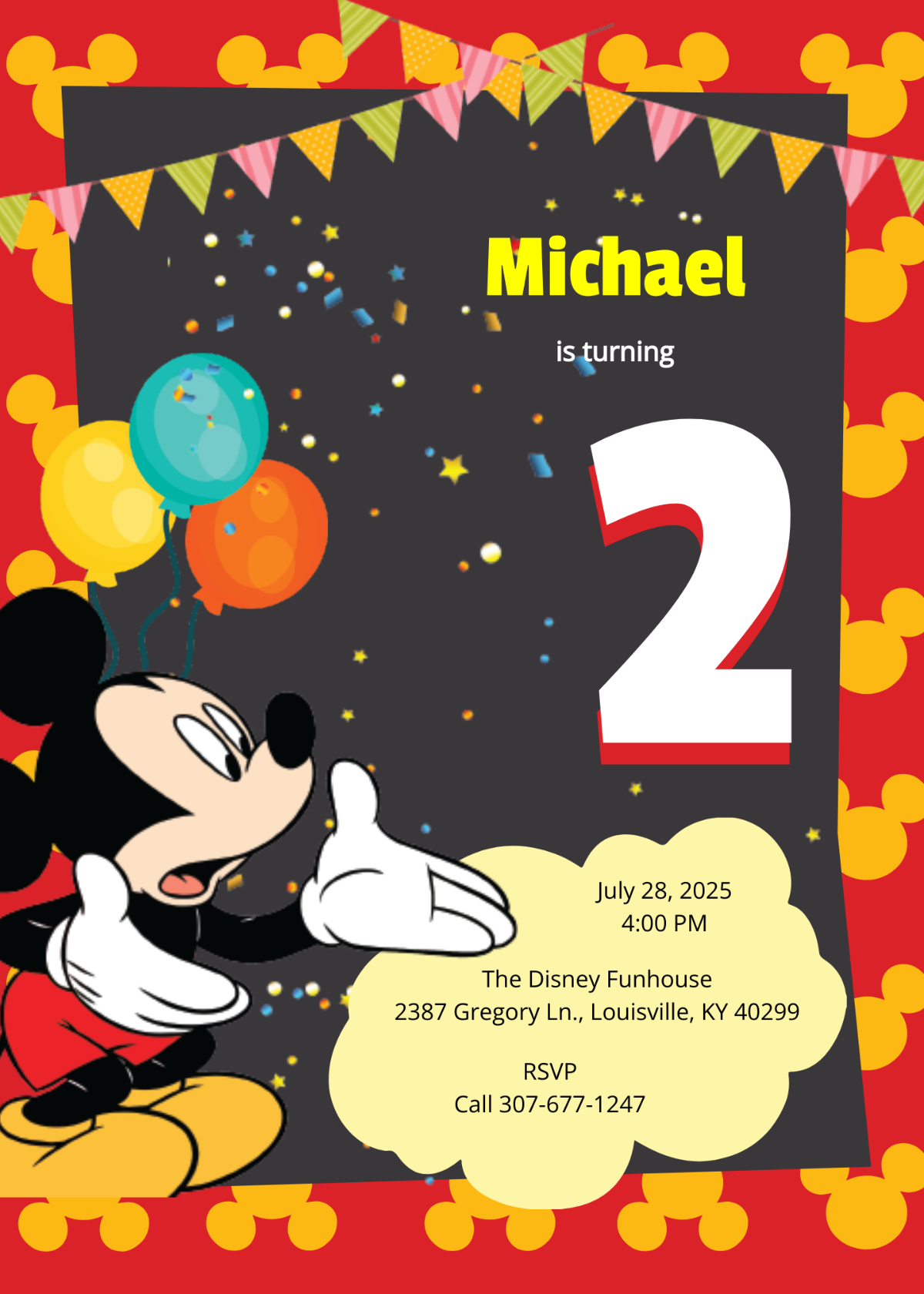 Free Great Mickey Mouse Birthday Invitation Template