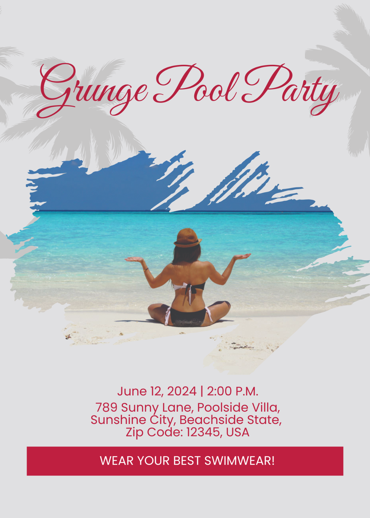 Grunge Pool Party Invitation