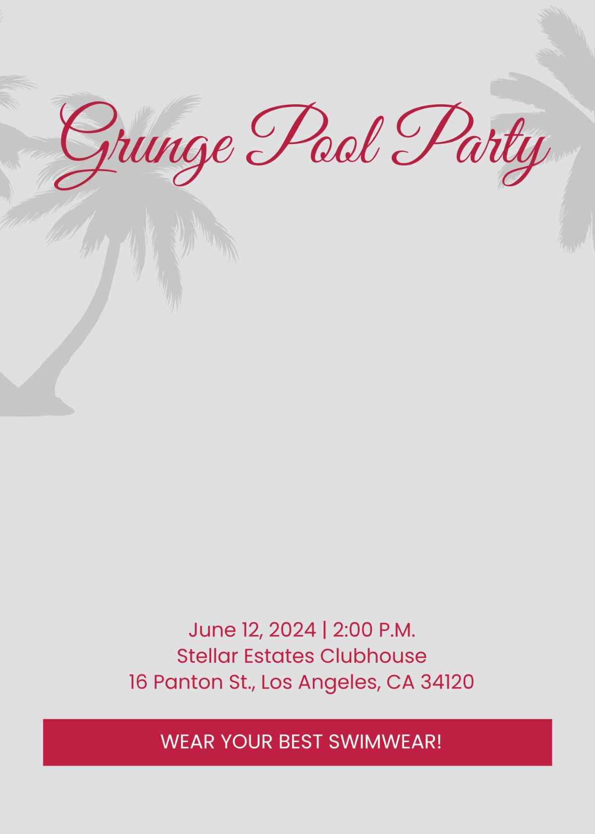 Grunge Pool Party Invitation Template