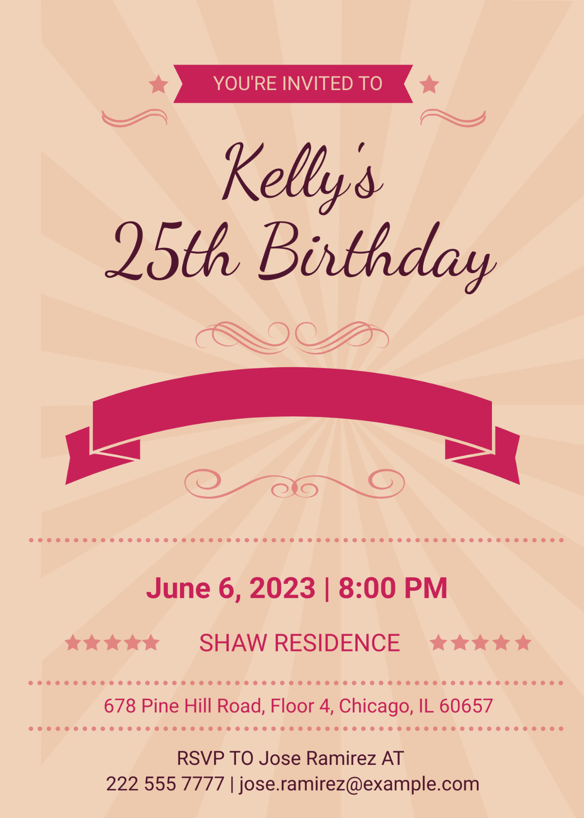 Happy Retro Birthday Party Invitation Card Template - Edit Online & Download