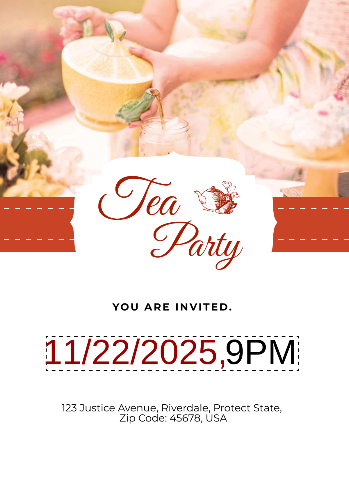 Modern Tea Party Invitation Template - Edit Online & Download