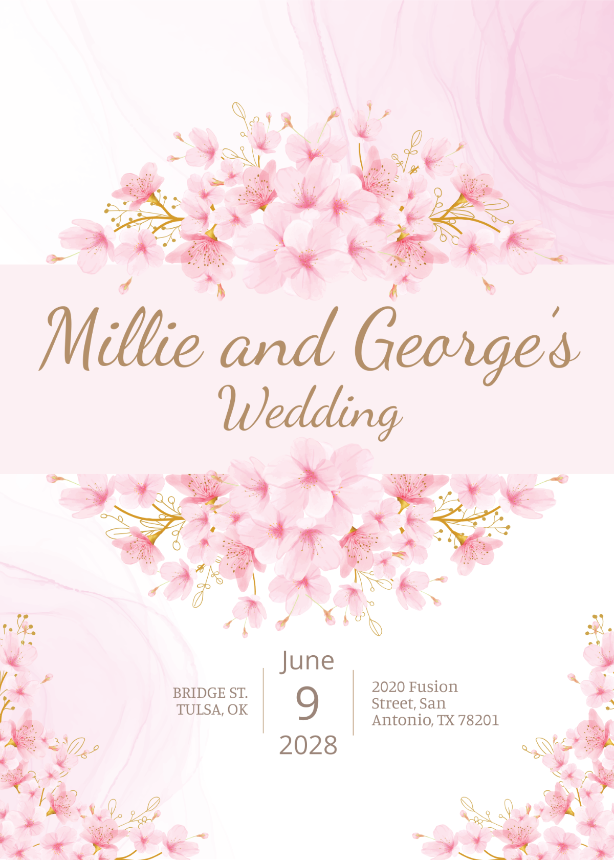 Pink Floral Wedding Invitation Card