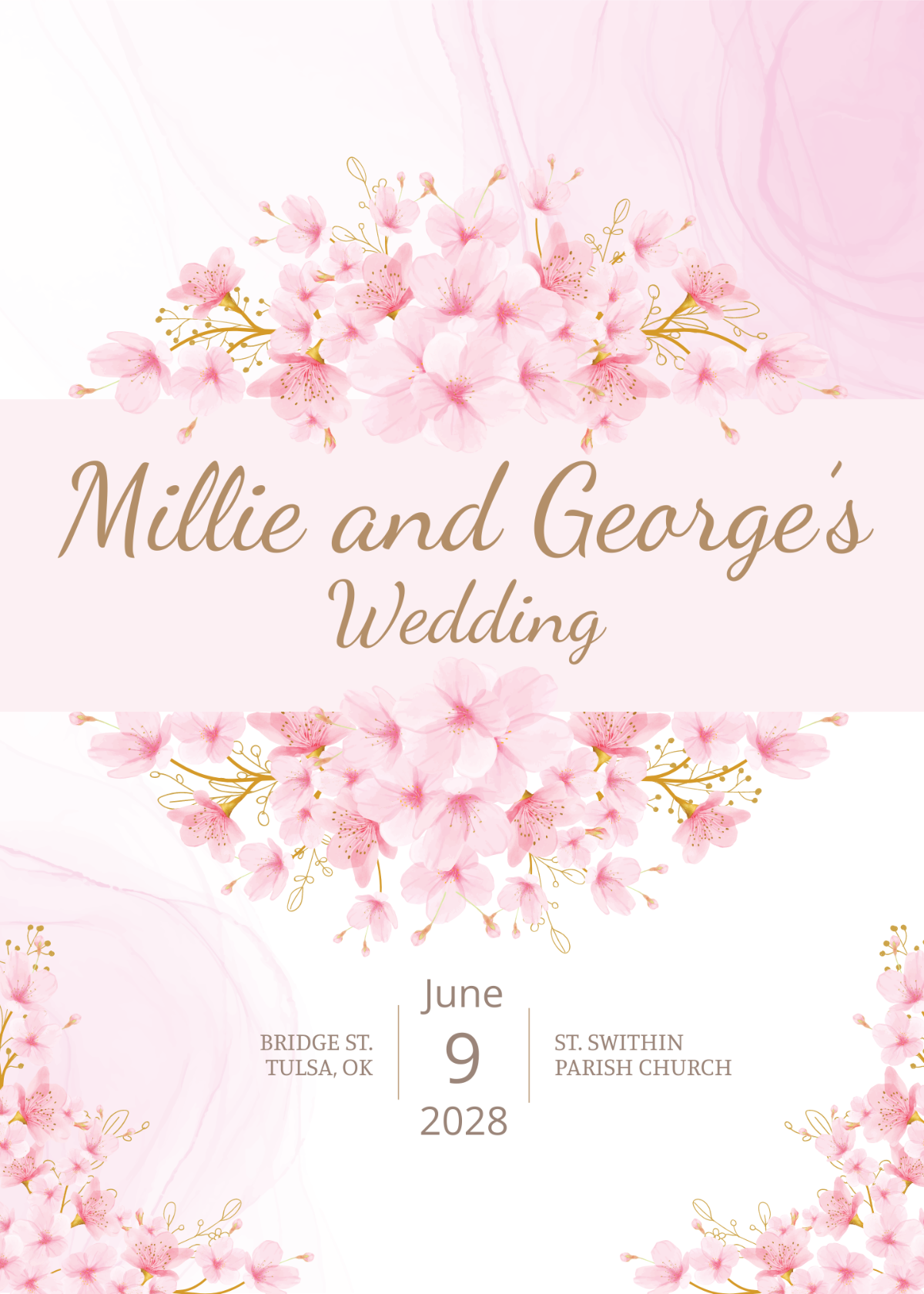 Pink Floral Wedding Invitation Card Template