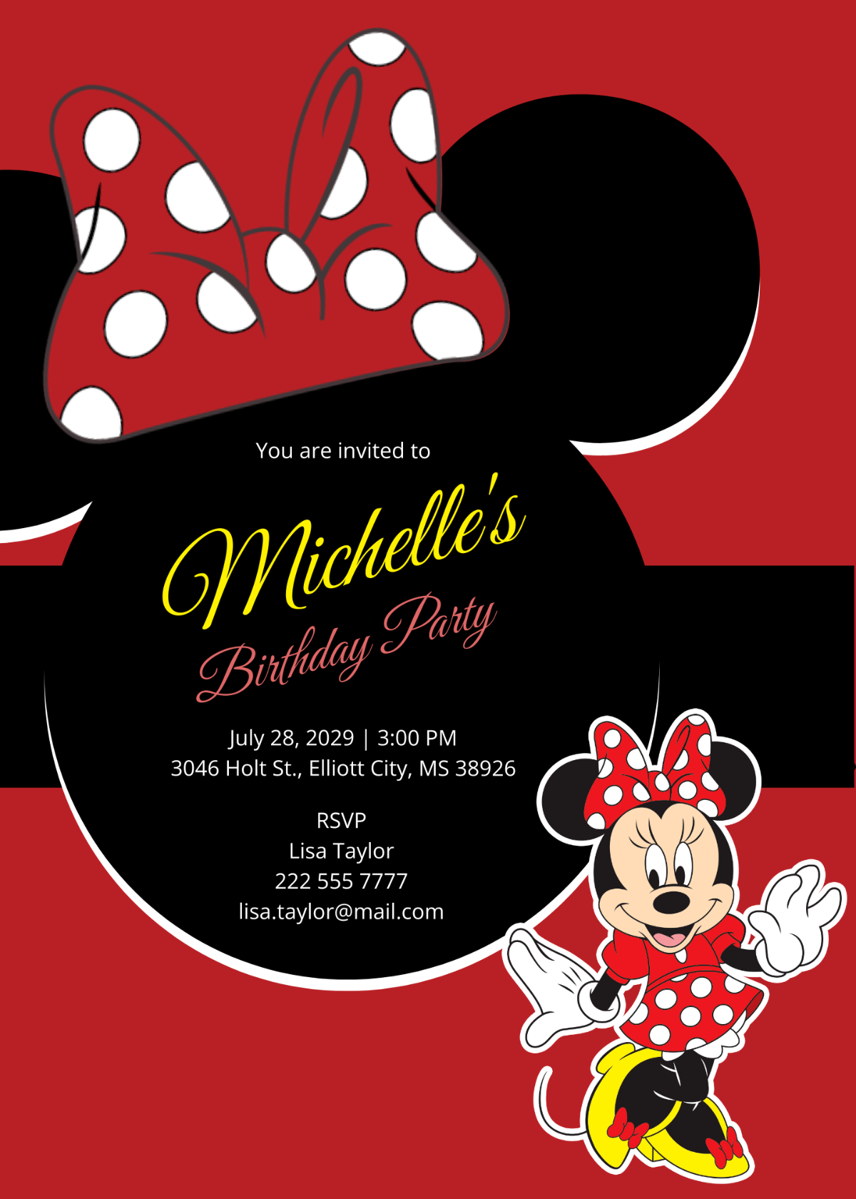 Rocking Minnie Mouse Birthday Invitation