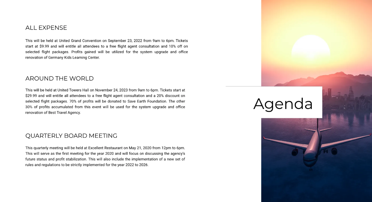 Free Aviation Theme Travel Agency Presentation Template to Edit Online