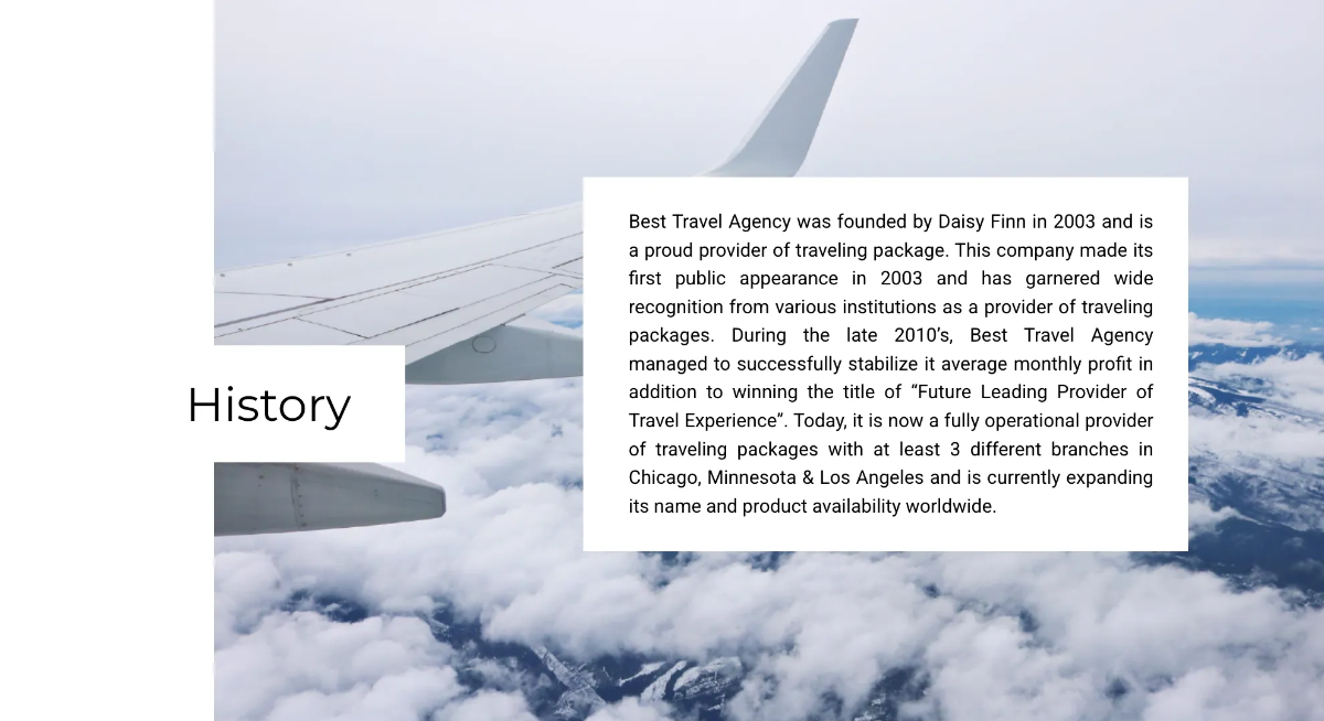 Free Aviation Theme Travel Agency Presentation Template to Edit Online