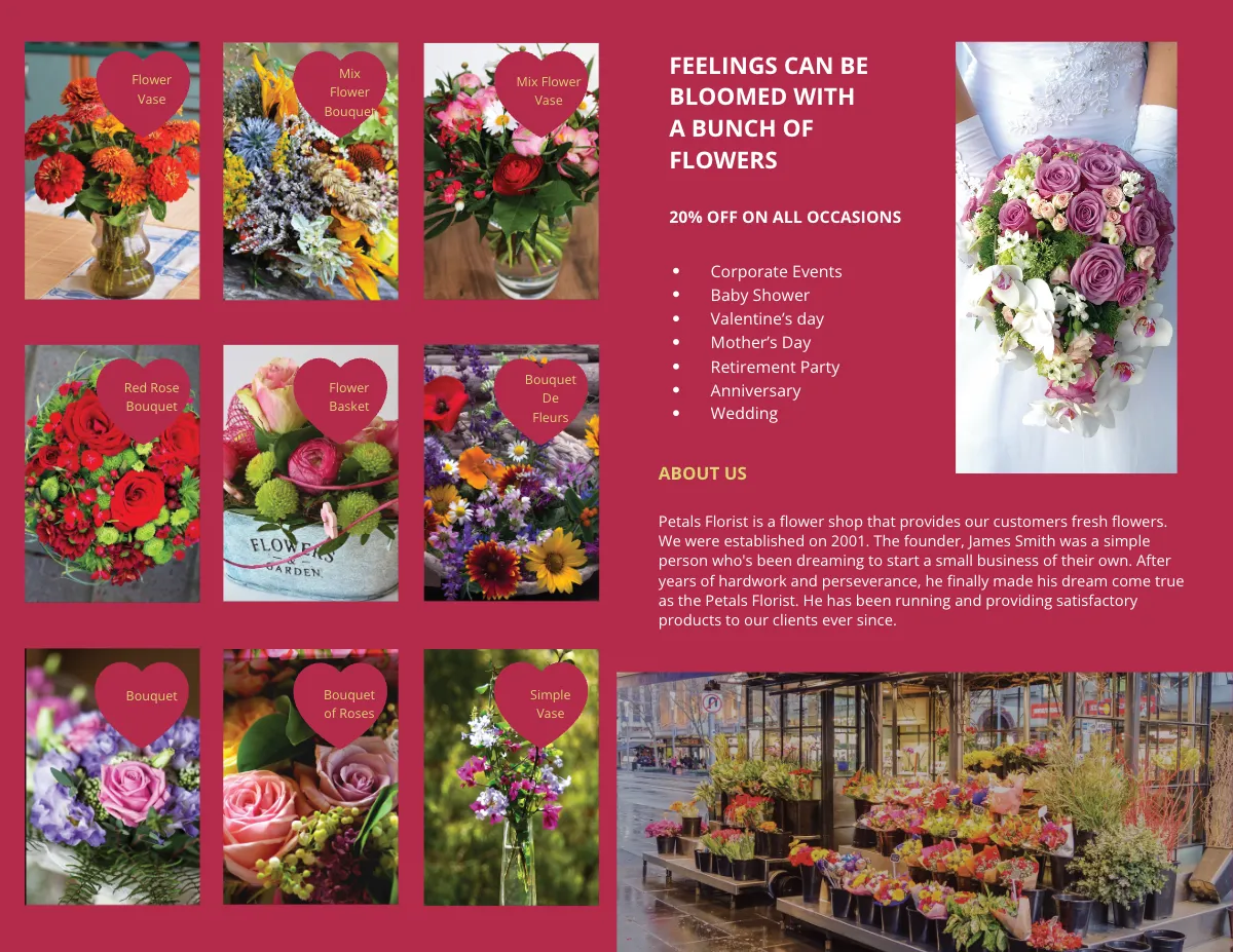 Free Flower Shop Bi-Fold Brochure Template to Edit Online