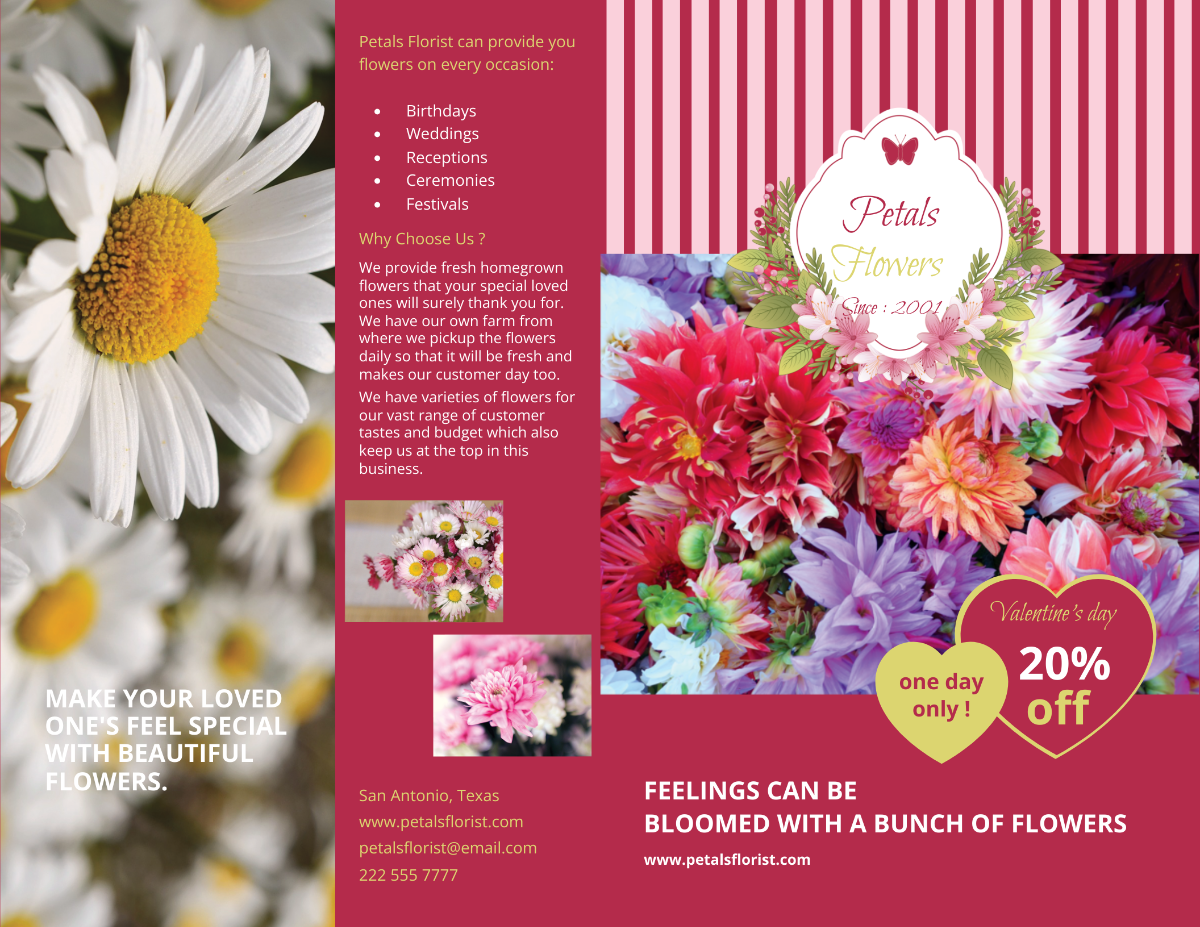 Flower Shop Bi-Fold Brochure Template - Edit Online & Download