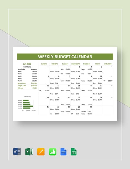 weekly budget calendar