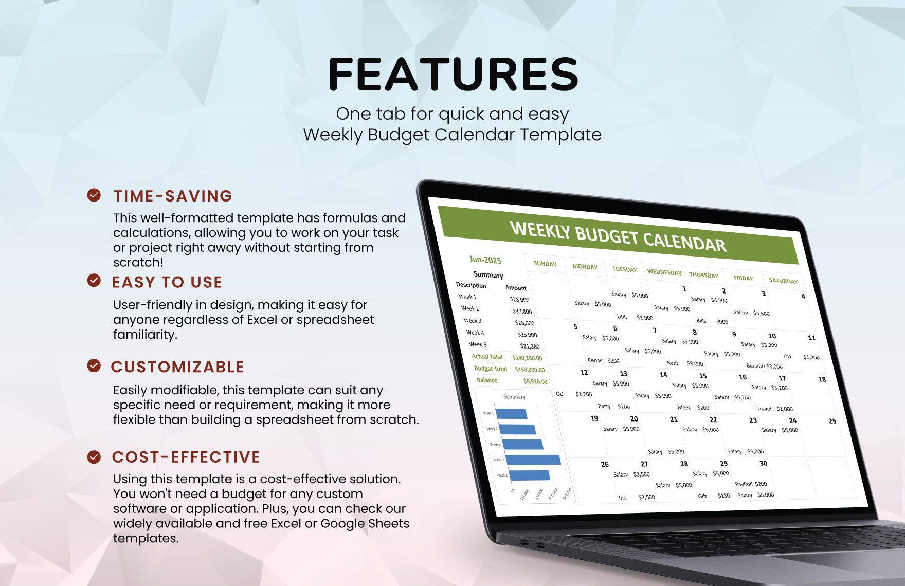 Weekly Budget Calendar Template