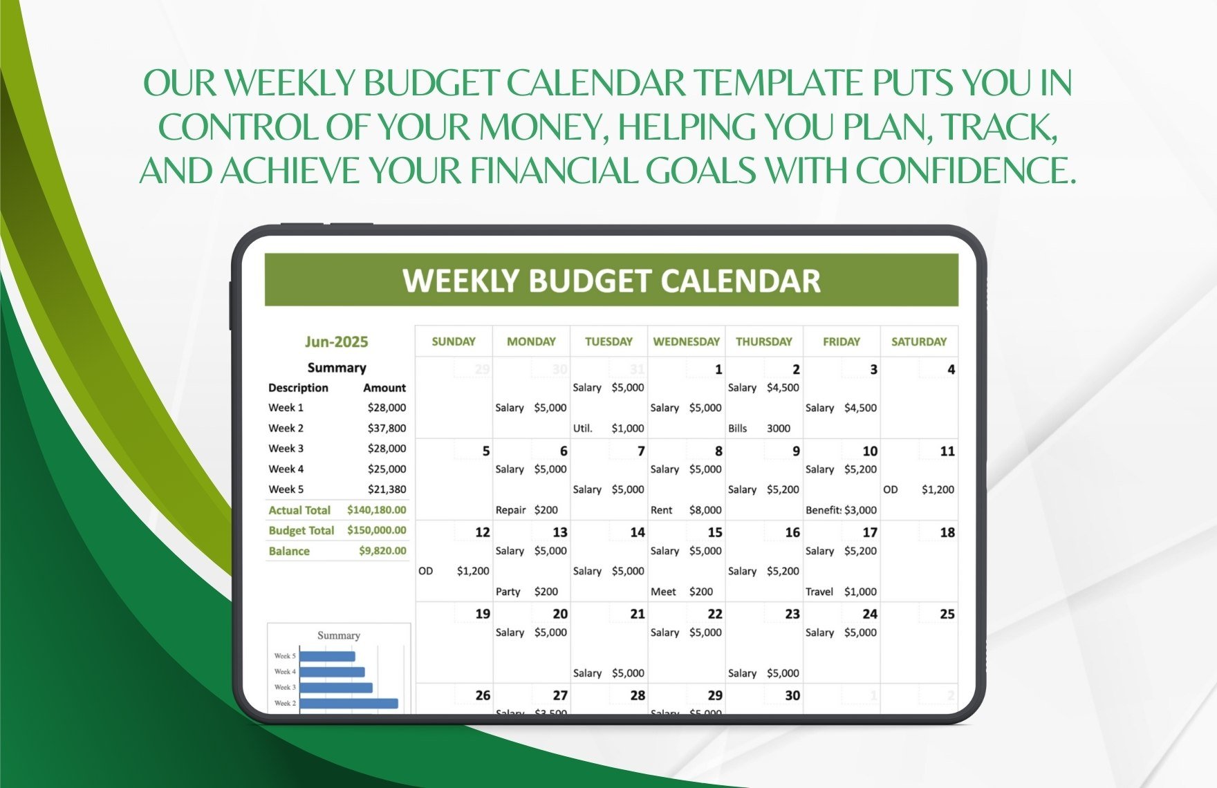 Weekly Budget Calendar Template