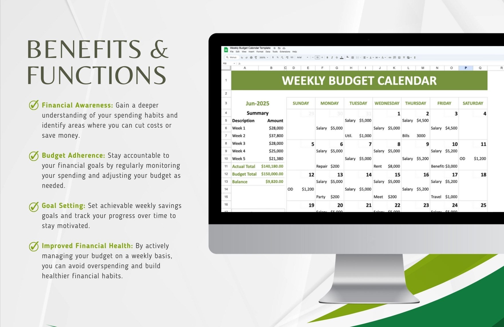 Weekly Budget Calendar Template